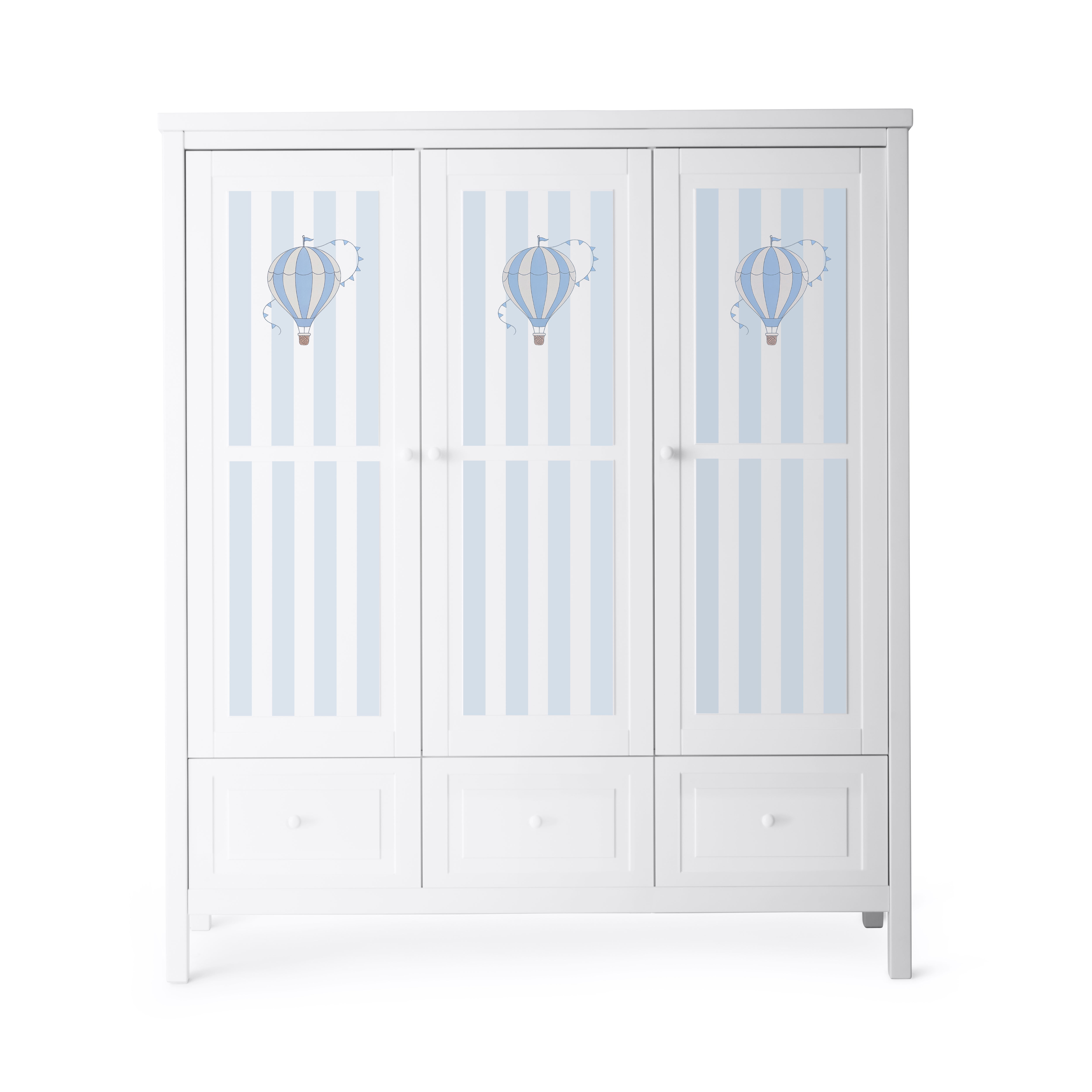 Kleiderschrank 3-türig Weiss-Handbemalt