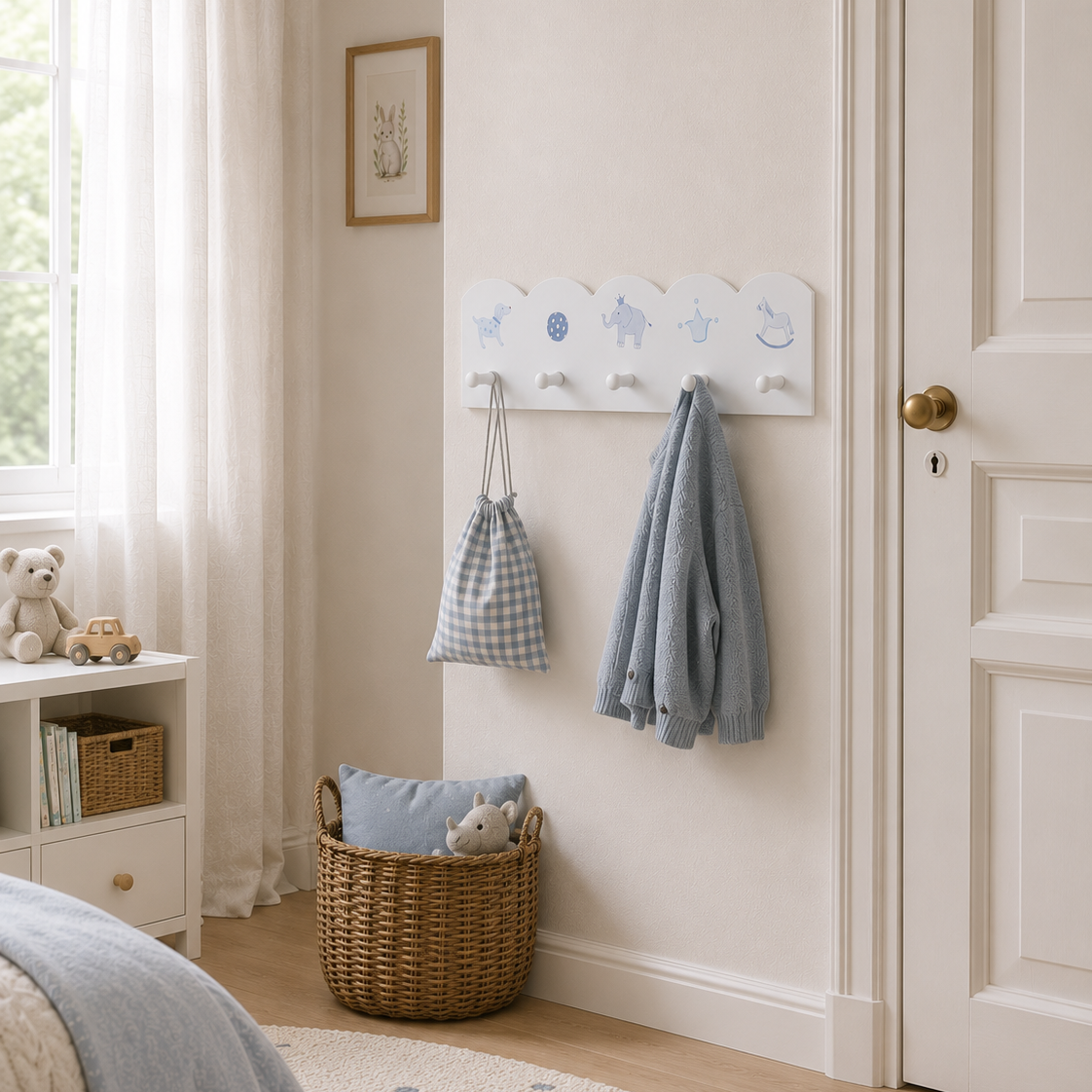 Garderobe 5 Haken Weiss-Handbemalt