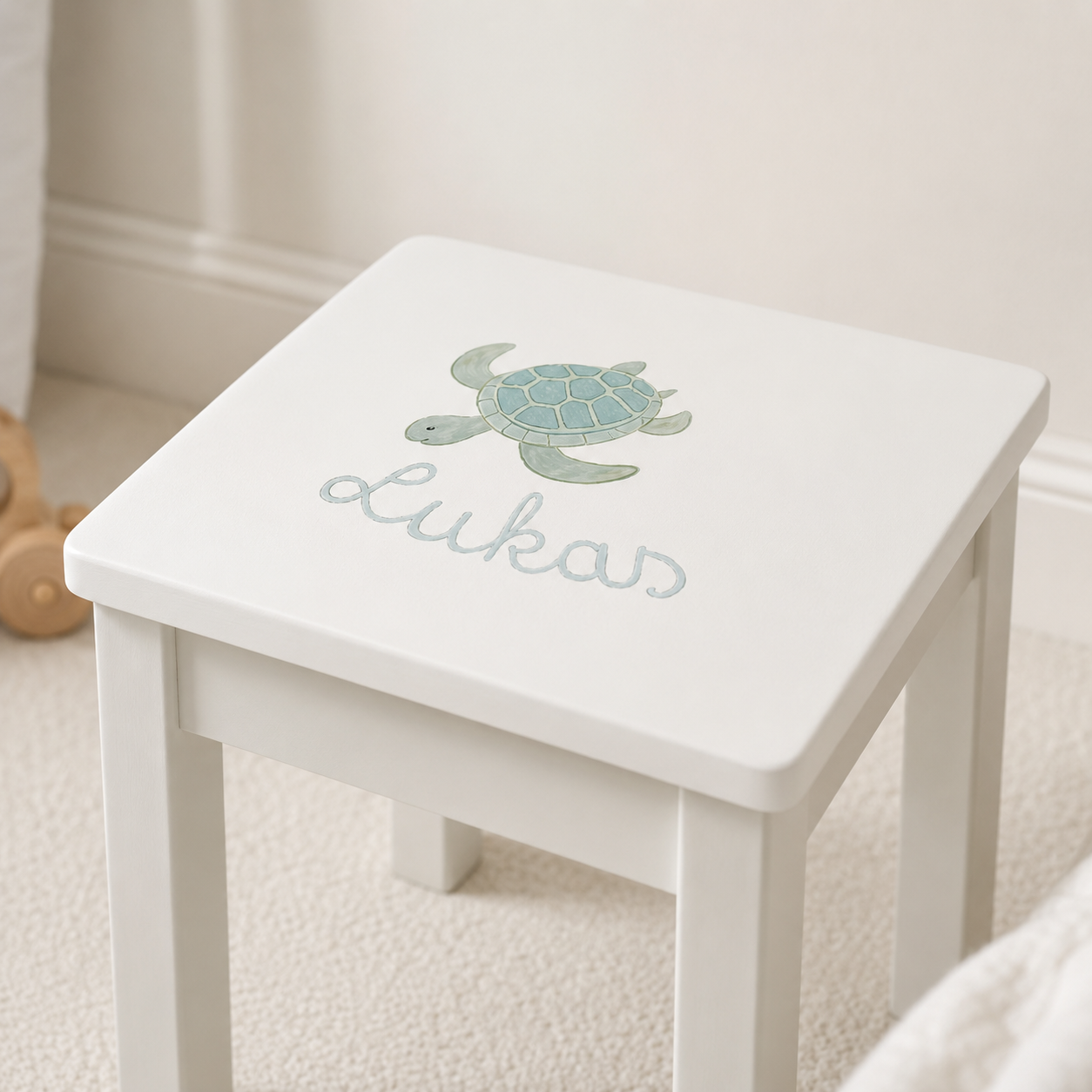 Kinderhocker Salbei Handbemalt