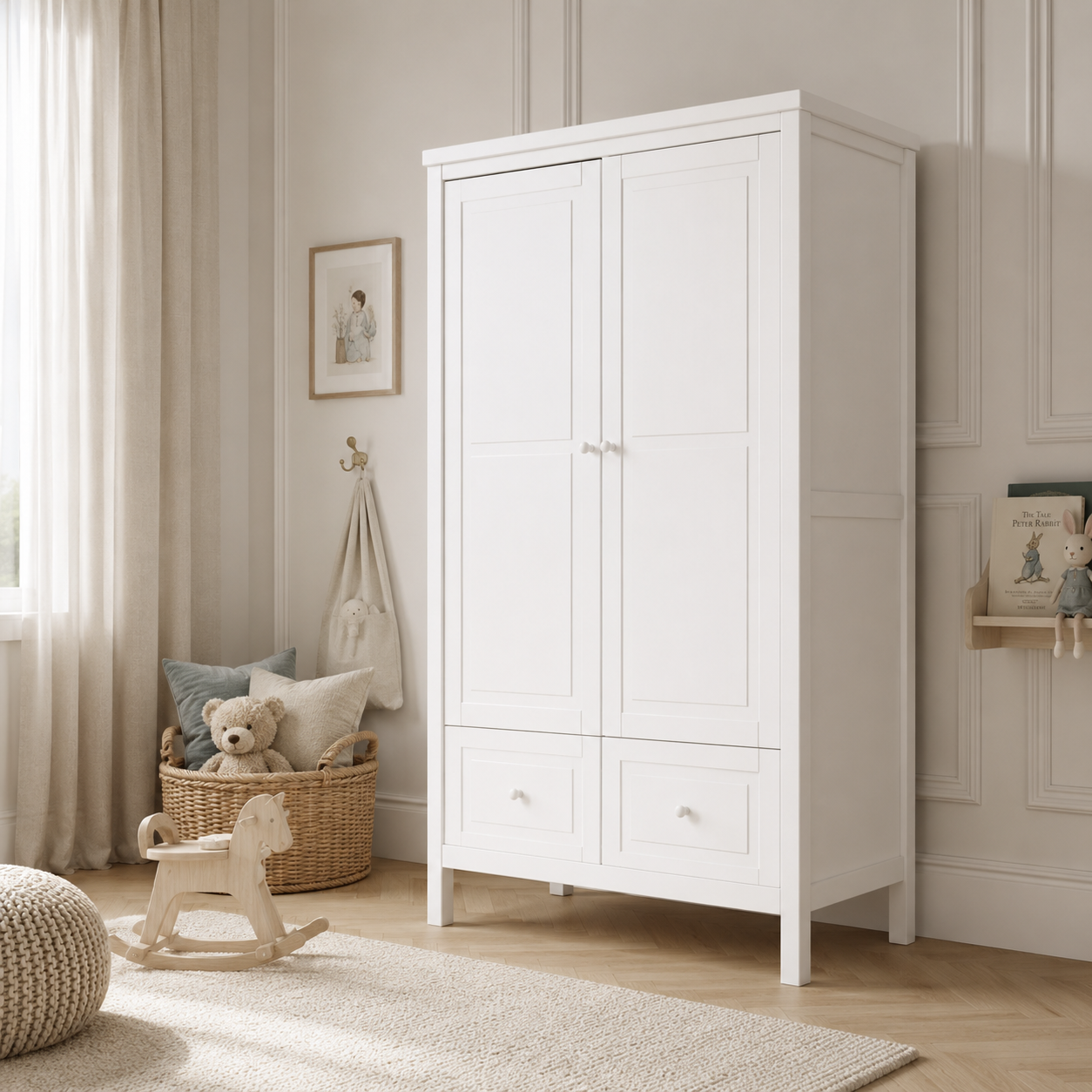 Wardrobe 2-door white-hand-painted