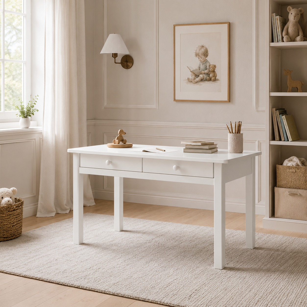 Bureau Bas Blanc Peint à la Main