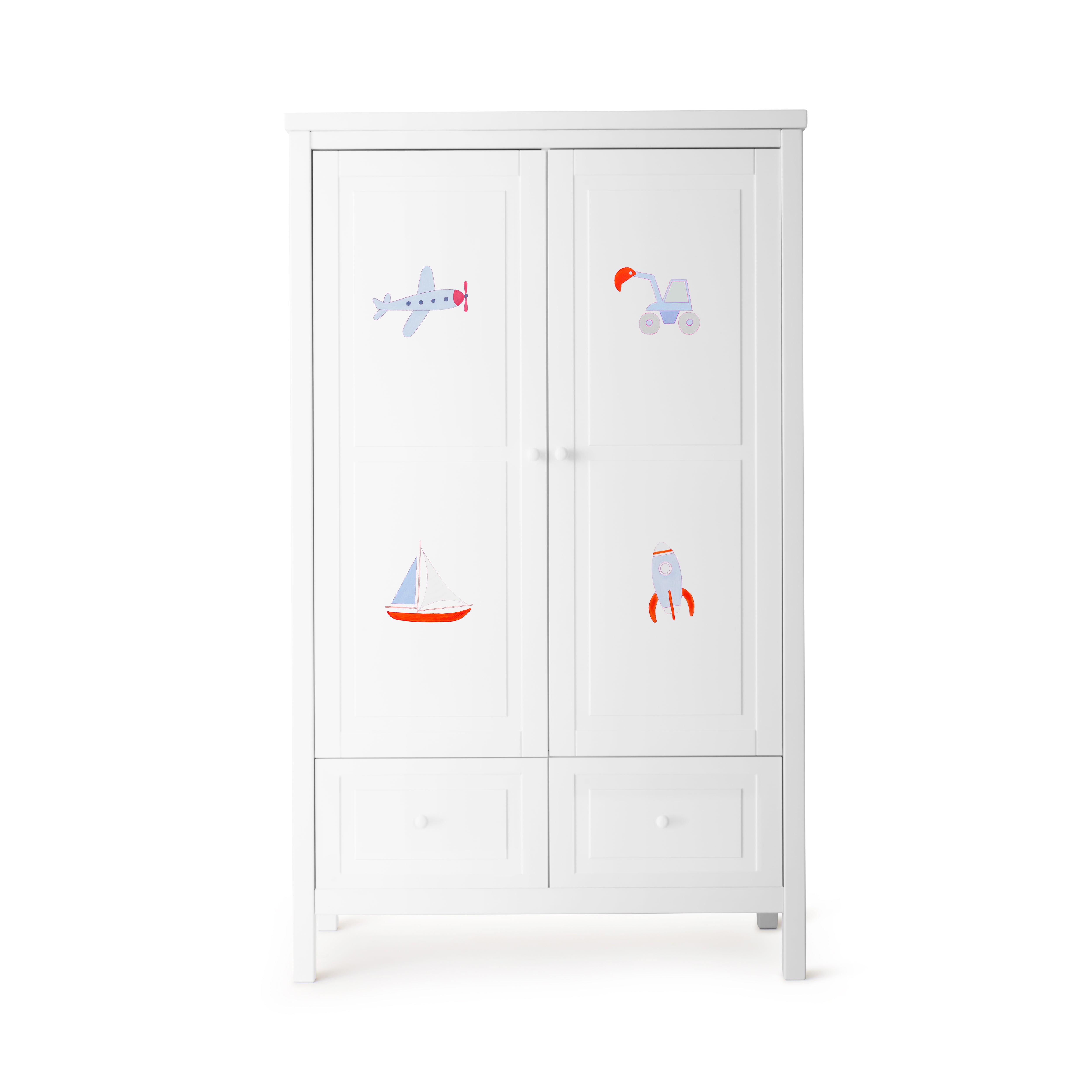 Kleiderschrank 2-türig Weiss-Handbemalt