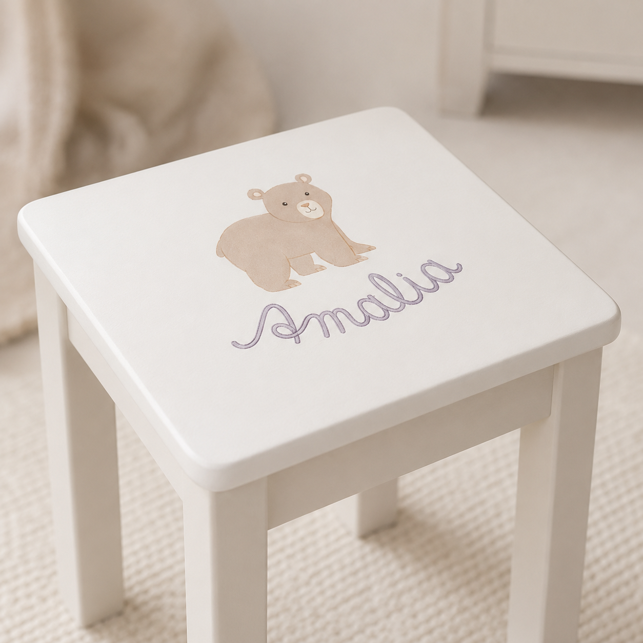 Kinderhocker Creme Handbemalt