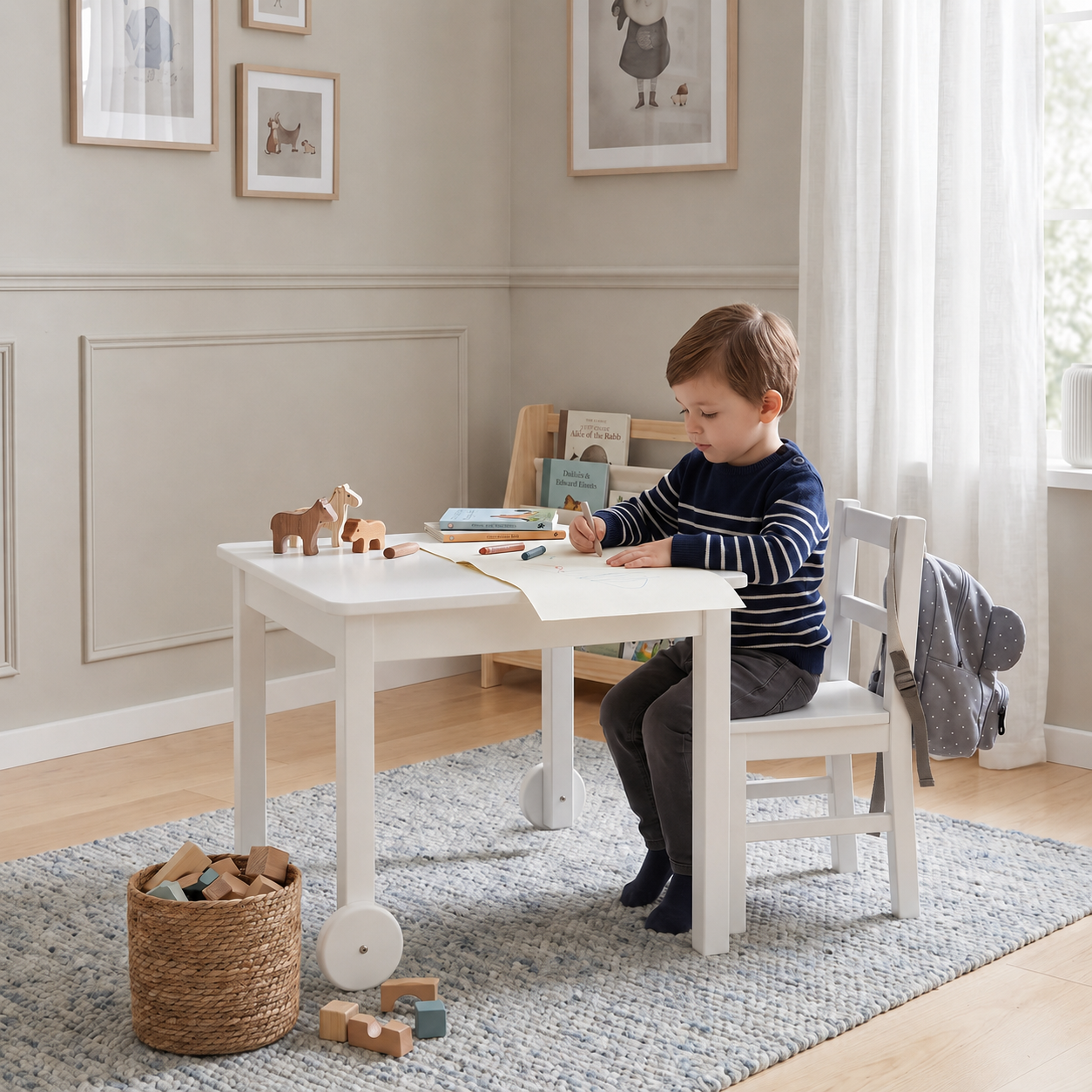 Kindertisch Weiss mit Rollen