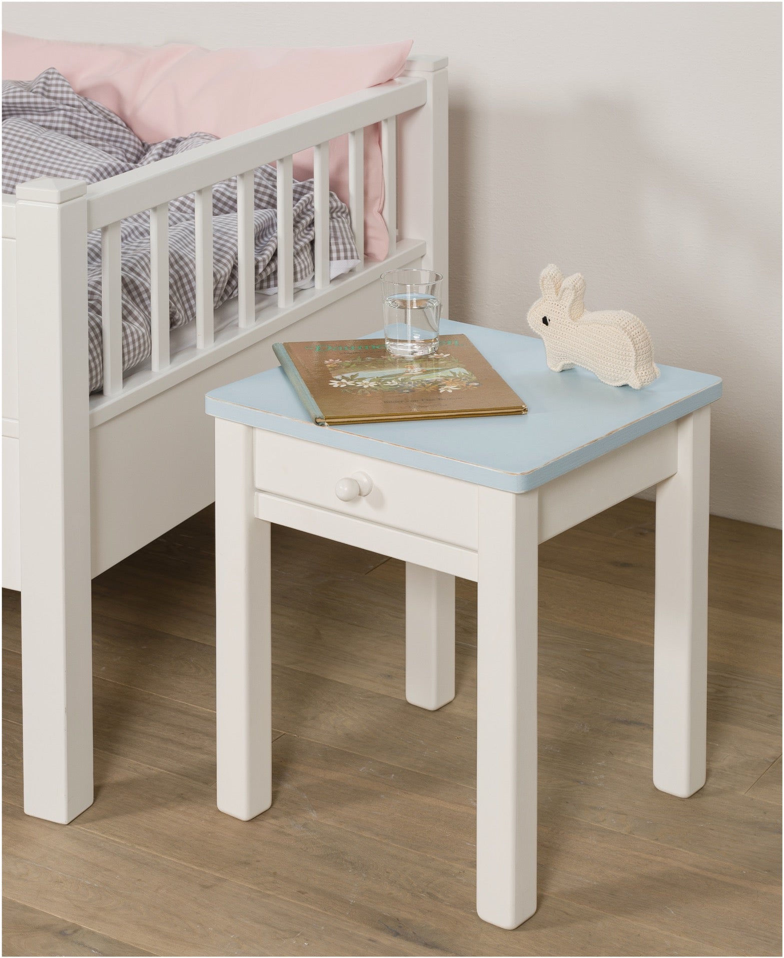 Bedside Table White-Handpainted with Drawer