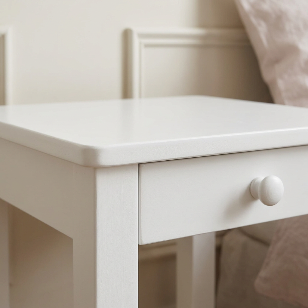 Bedside Table White-Handpainted with Drawer