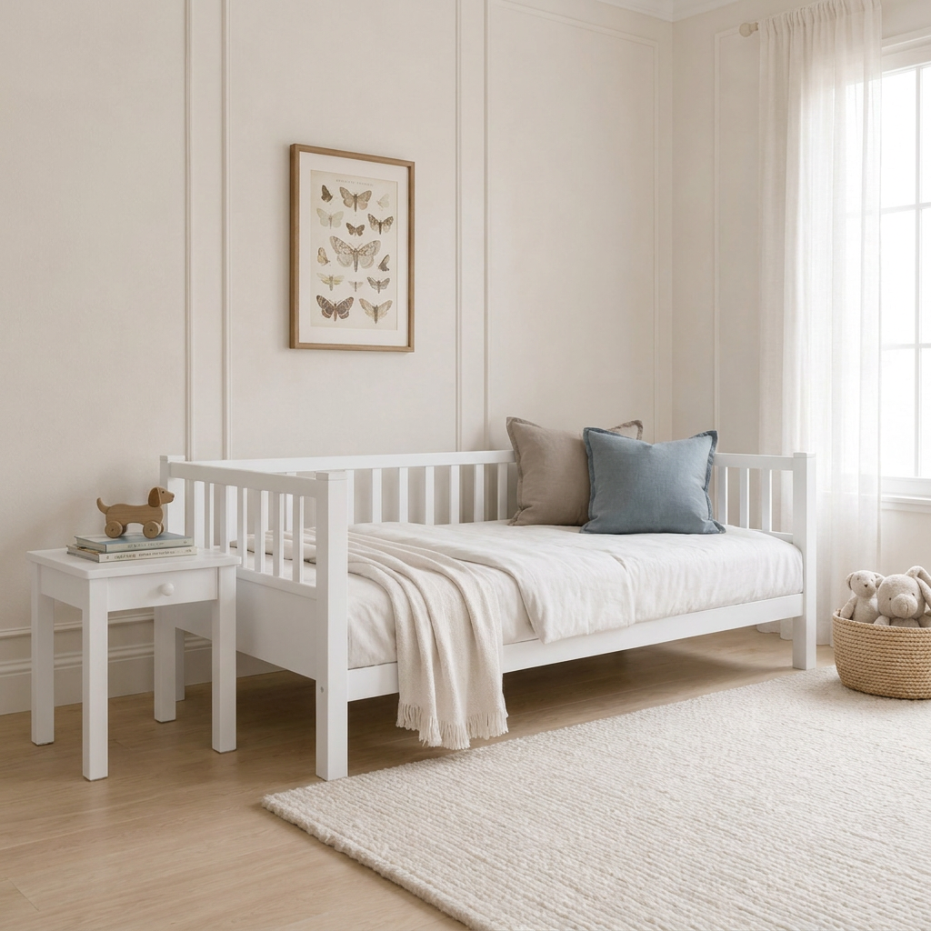 White bedside table with drawer