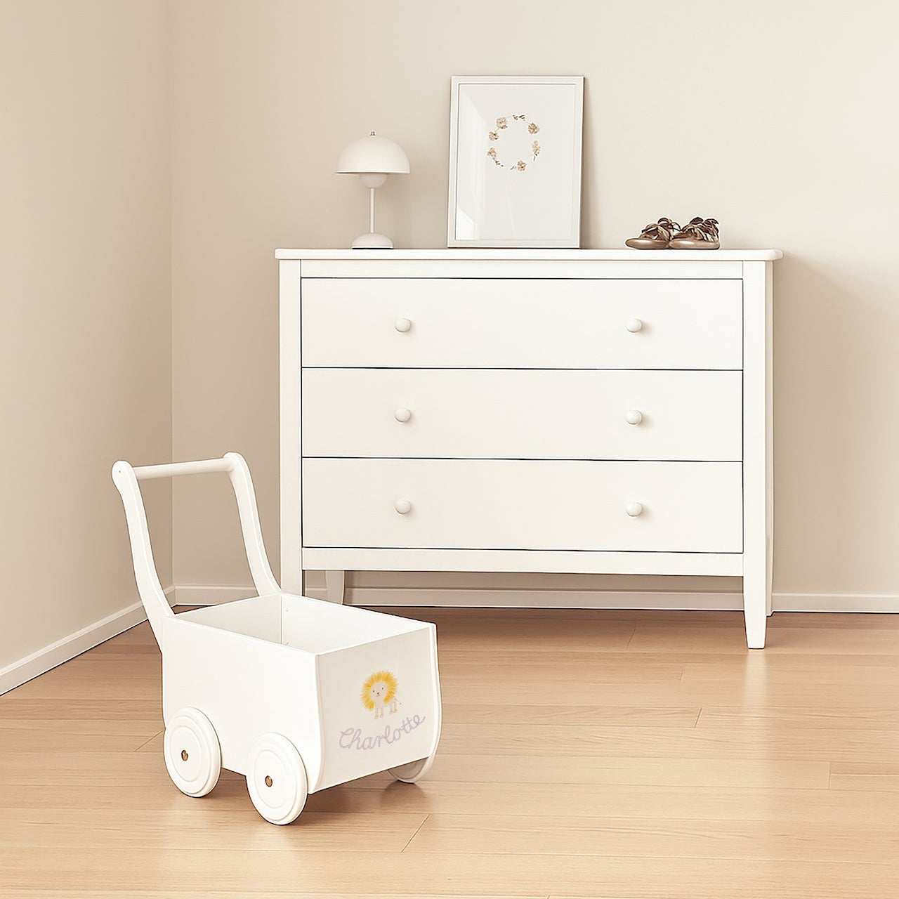 Puppenwagen Weiss-Handbemalt